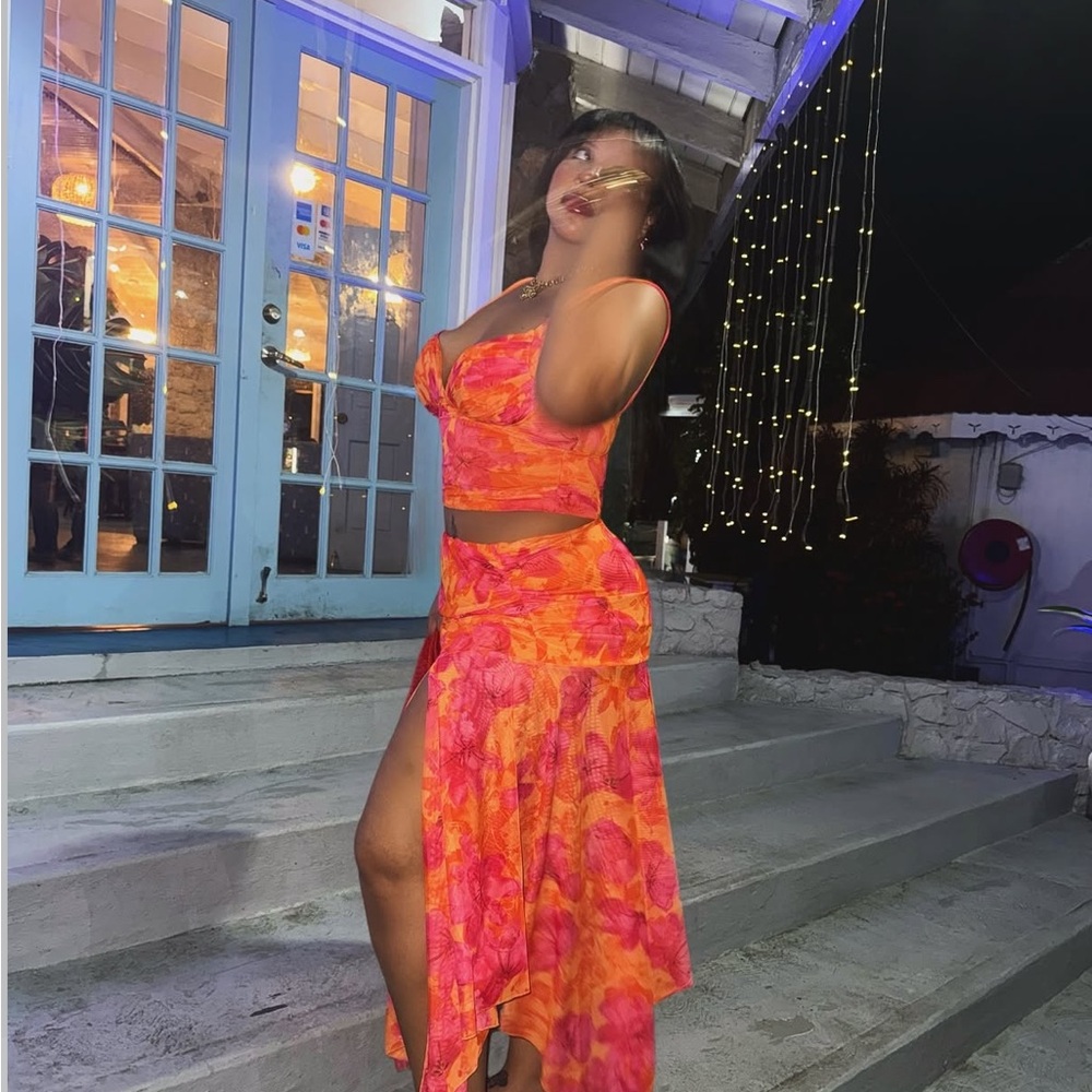 Vibrant Orange and Pink Two-Piece Set